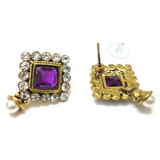 Gold Oxidized Women Earring Stud Jewelry PushBack Classy Gift-Rhinestone Bead 27